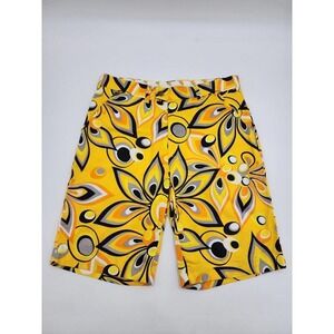 Loudmouth Golf Shagadelic Yellow Retro Colorful Golf Shorts Mens Size 34 Floral